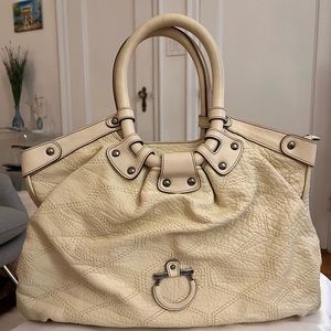 Salvatore Ferragamo Gancini Celtico off white ivory leather shoulder bag hobo